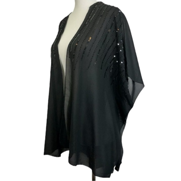 Sequined kimono top woman’s black evening wrap cover up - Picture 10 of 15